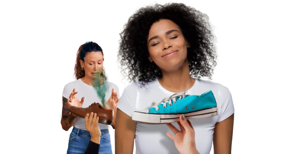 Reactie op stinkende schoenen versus frisse sneakers